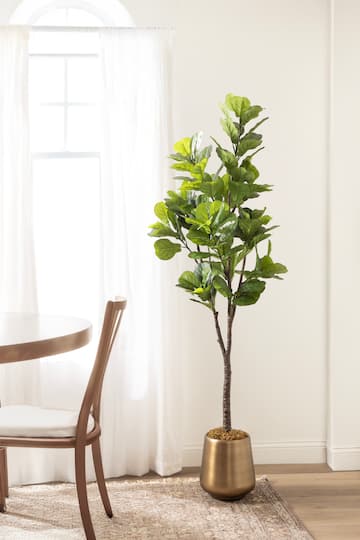 Kate and Laurel Fidmont 6ft. Faux Fiddle Fig Tree with Portell Antique Planter
